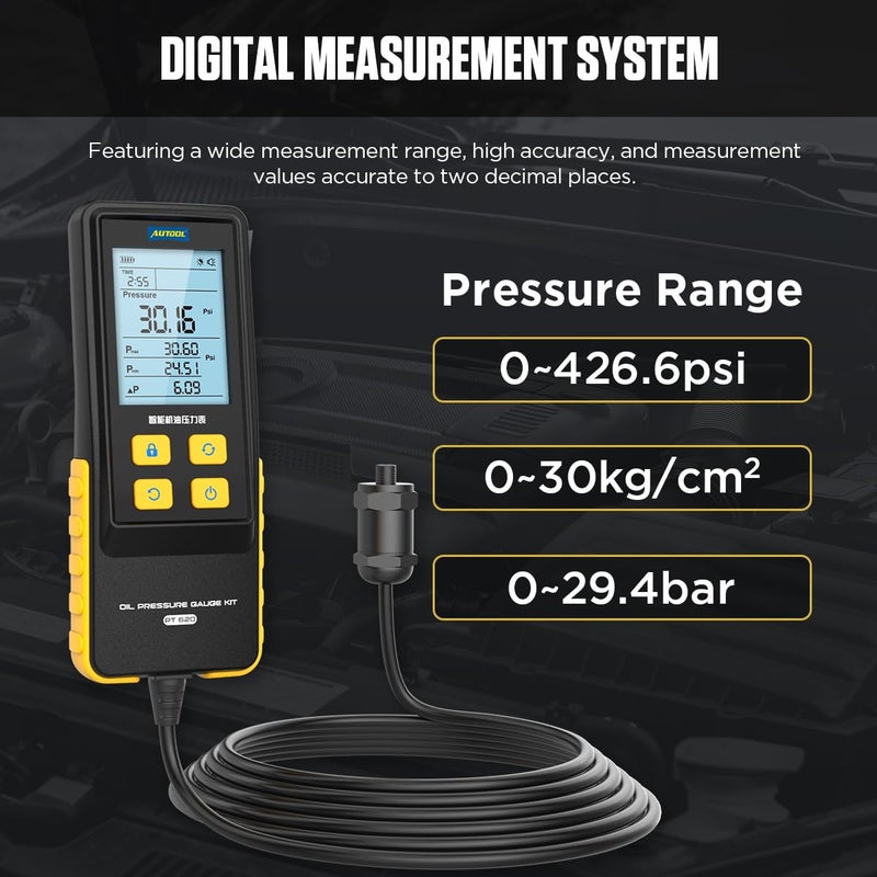 Autool Oil Pressure Tester Tool,0-426.6 PSI Oil Pressure Gauge kit Automotive,Intelligent Engine Oil Pressure Tester Tool kit,Digital Engine Oil Pressure Tester Gauge Tool Kit - Image 2